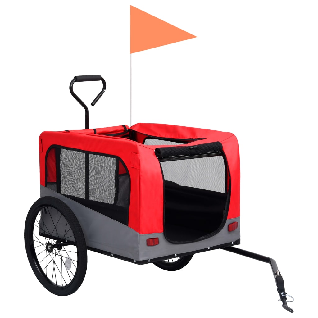 Fietstrailer en hondenwagen 2-in-1 rood en grijs is nu te koop bij PeponiXL, paradijselijk wonen!