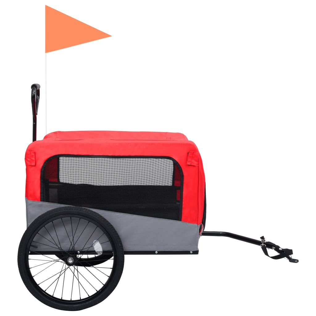 Fietstrailer en hondenwagen 2-in-1 rood en grijs is nu te koop bij PeponiXL, paradijselijk wonen!