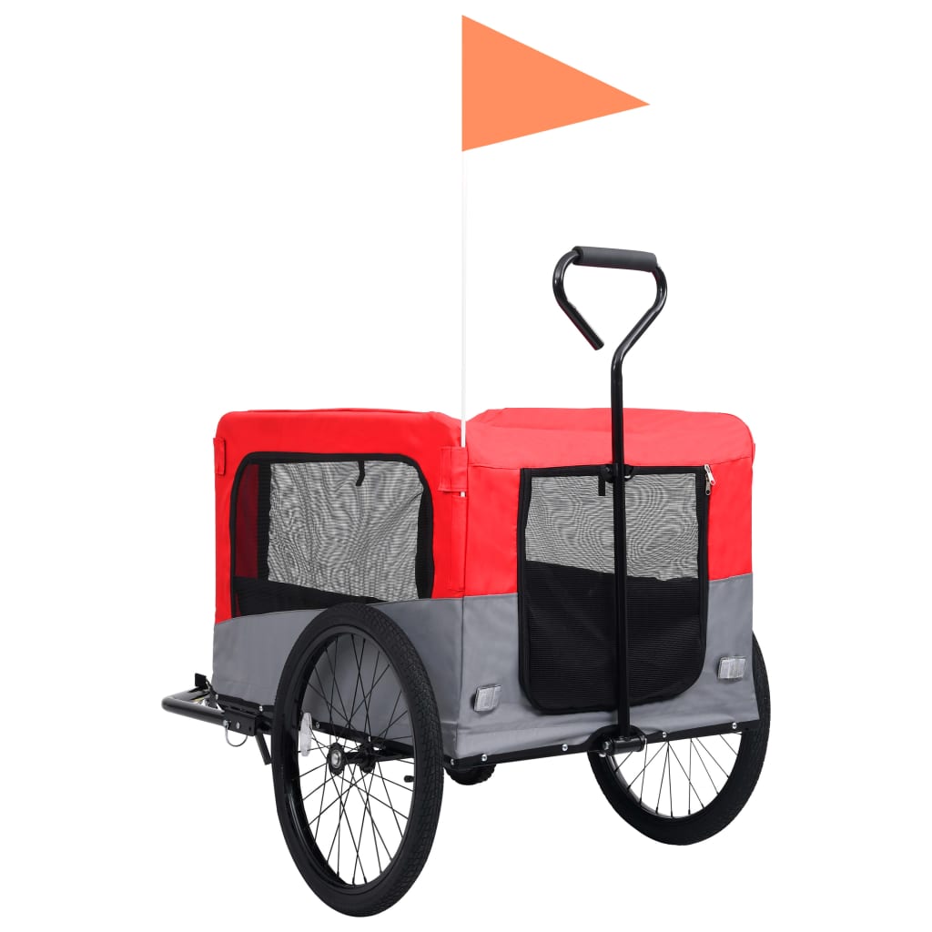 Fietstrailer en hondenwagen 2-in-1 rood en grijs is nu te koop bij PeponiXL, paradijselijk wonen!