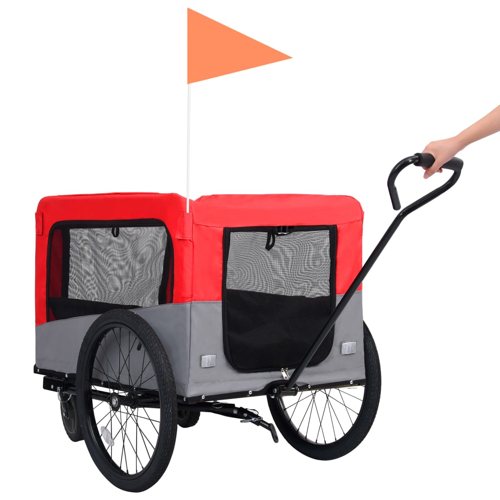 Fietstrailer en hondenwagen 2-in-1 rood en grijs is nu te koop bij PeponiXL, paradijselijk wonen!