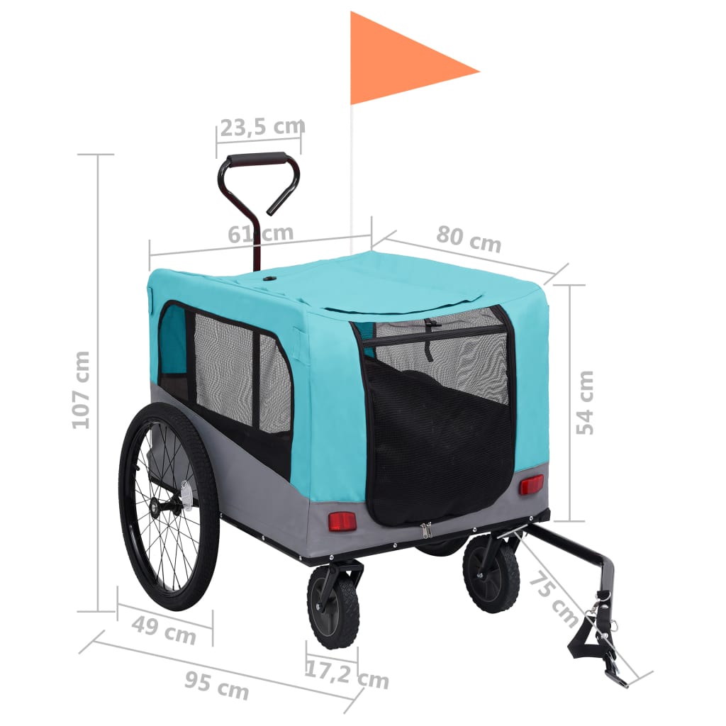 Fietstrailer en hondenwagen 2-in-1 blauw en grijs is nu te koop bij PeponiXL, paradijselijk wonen!