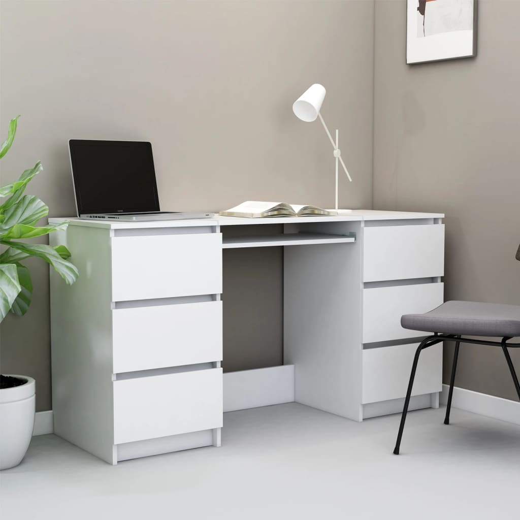 Schrijftafel 140x50x77 cm bewerkt hout wit is nu te koop bij PeponiXL, paradijselijk wonen!