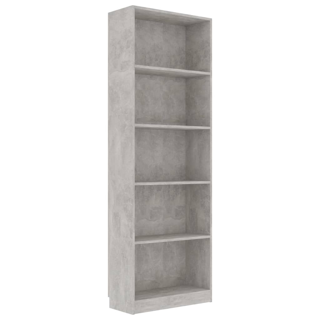 Boekenkast met 5 schappen 60x24x175 cm bewerkt hout betongrijs is nu te koop bij PeponiXL, paradijselijk wonen!