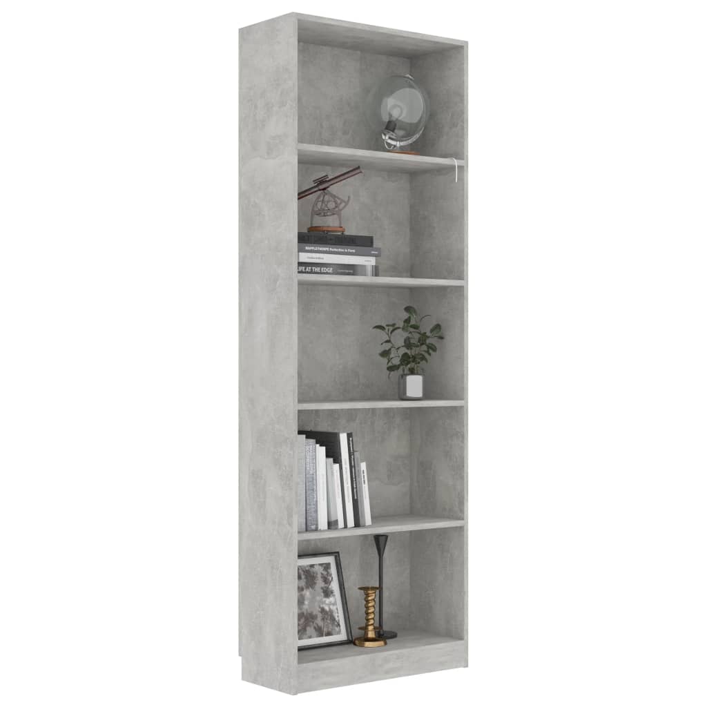 Boekenkast met 5 schappen 60x24x175 cm bewerkt hout betongrijs is nu te koop bij PeponiXL, paradijselijk wonen!
