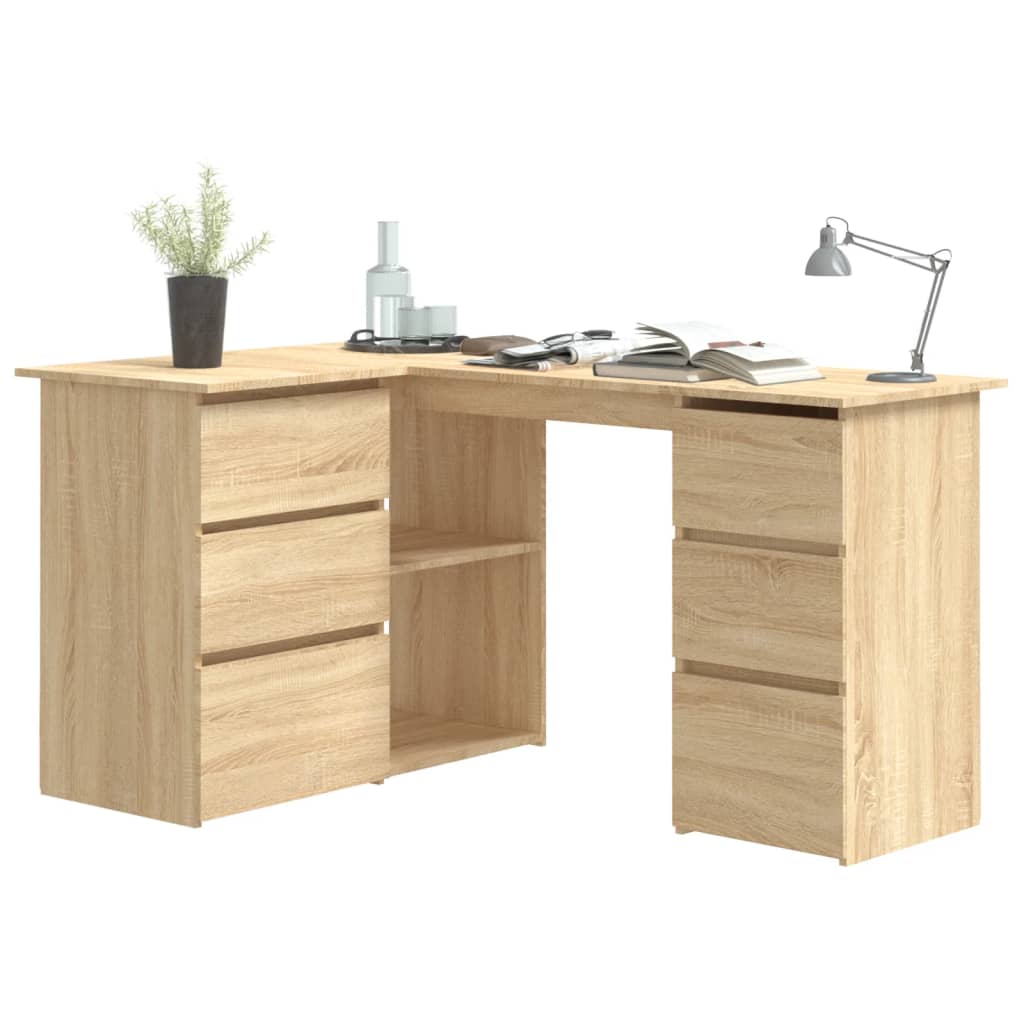 Hoekbureau 145x100x76 cm bewerkt hout sonoma eikenkleurig is nu te koop bij PeponiXL, paradijselijk wonen!