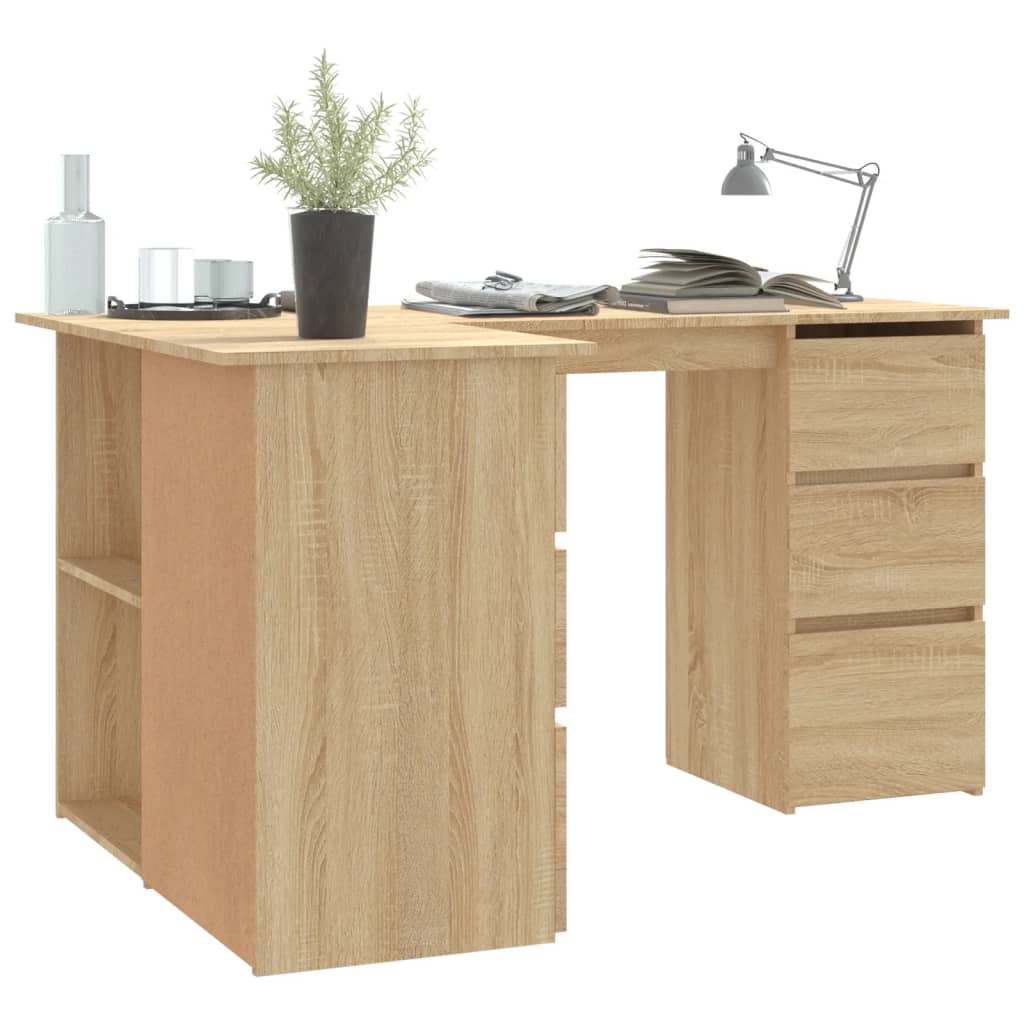 Hoekbureau 145x100x76 cm bewerkt hout sonoma eikenkleurig is nu te koop bij PeponiXL, paradijselijk wonen!