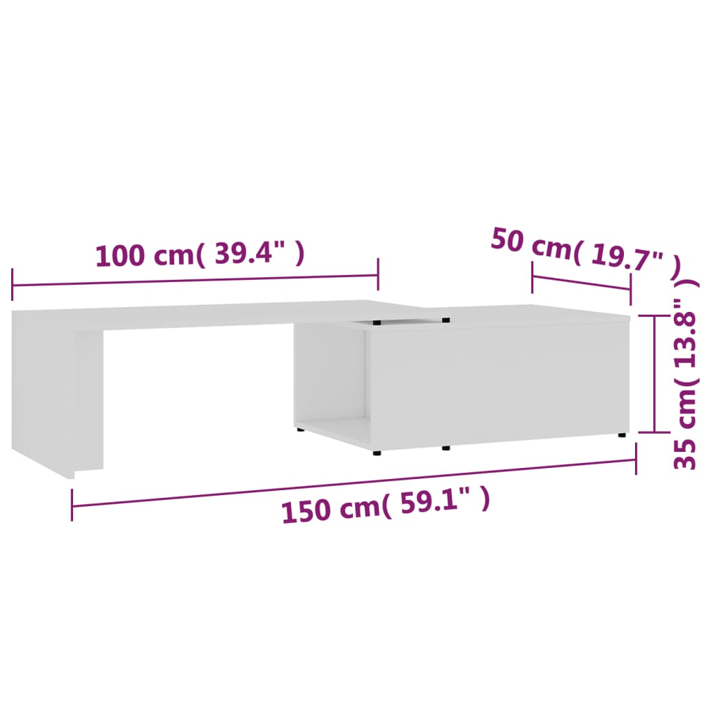 Salontafel 150x50x35 cm bewerkt hout wit is nu te koop bij PeponiXL, paradijselijk wonen!