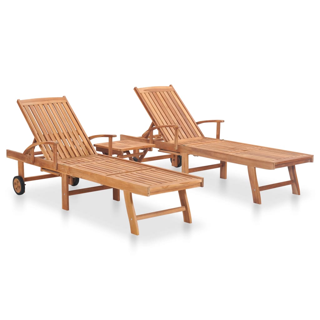 Ligbedden 2 st met tafel massief teakhout is nu te koop bij PeponiXL, paradijselijk wonen!