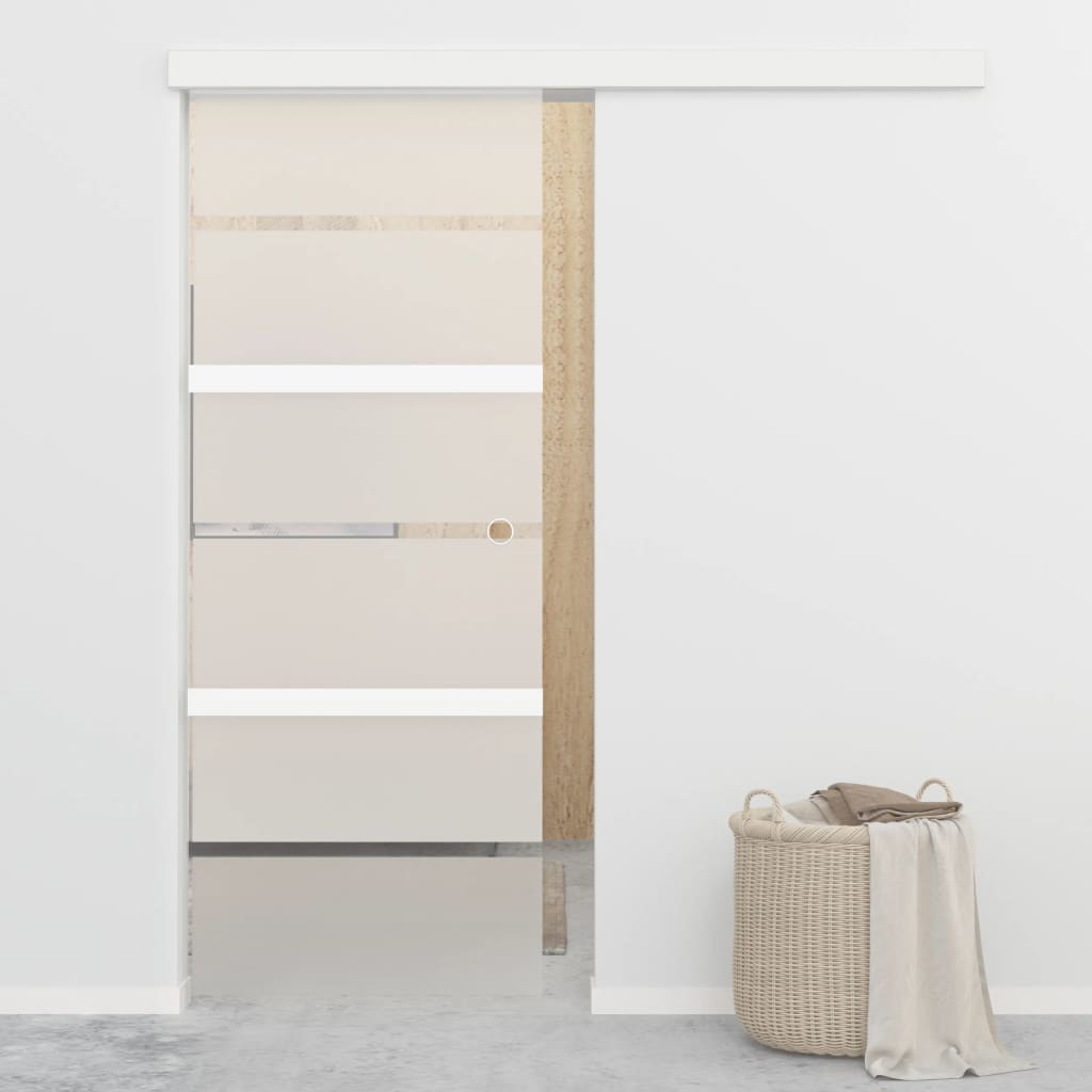 Schuifdeur 76x212 cm ESG-glas en aluminium zilverkleurig is nu te koop bij PeponiXL, paradijselijk wonen!