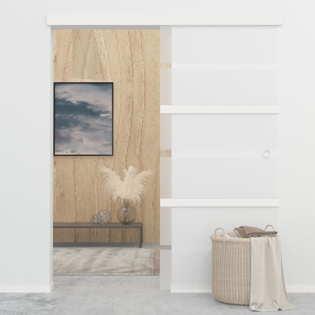 Schuifdeur 90x205 cm ESG-glas en aluminium zilverkleurig is nu te koop bij PeponiXL, paradijselijk wonen!