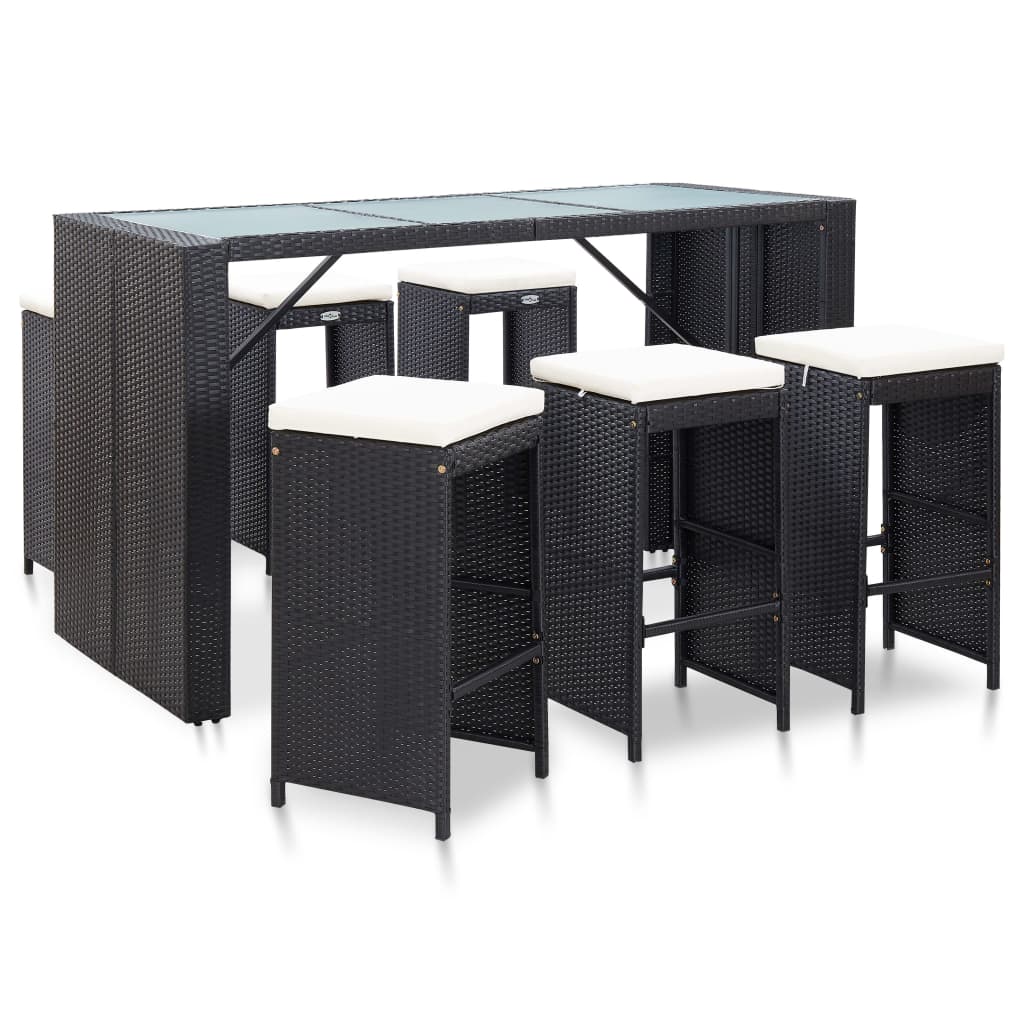 7-delige Tuinbarset met kussens poly rattan zwart is nu te koop bij PeponiXL, paradijselijk wonen!