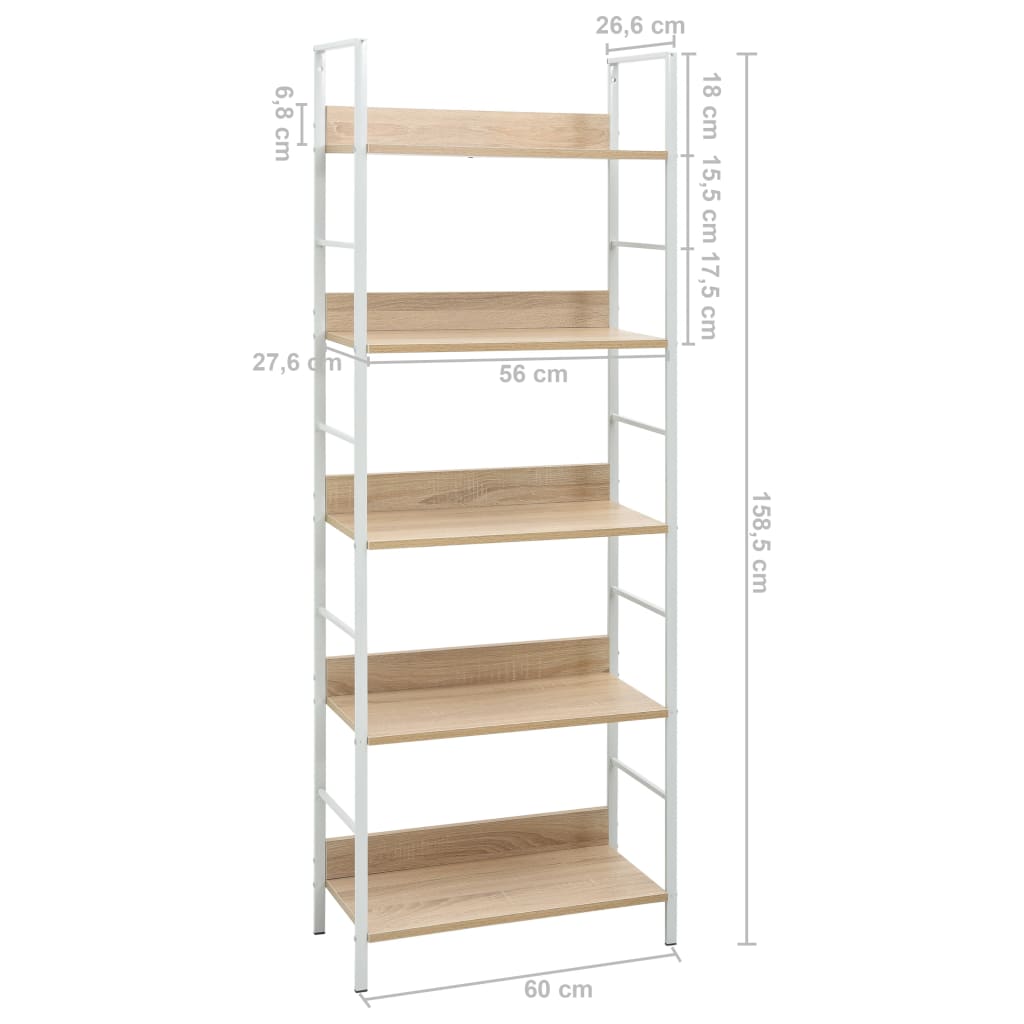 Boekenkast 5 schappen 60x27,6x158,5 cm bewerkt hout eikenkleur is nu te koop bij PeponiXL, paradijselijk wonen!