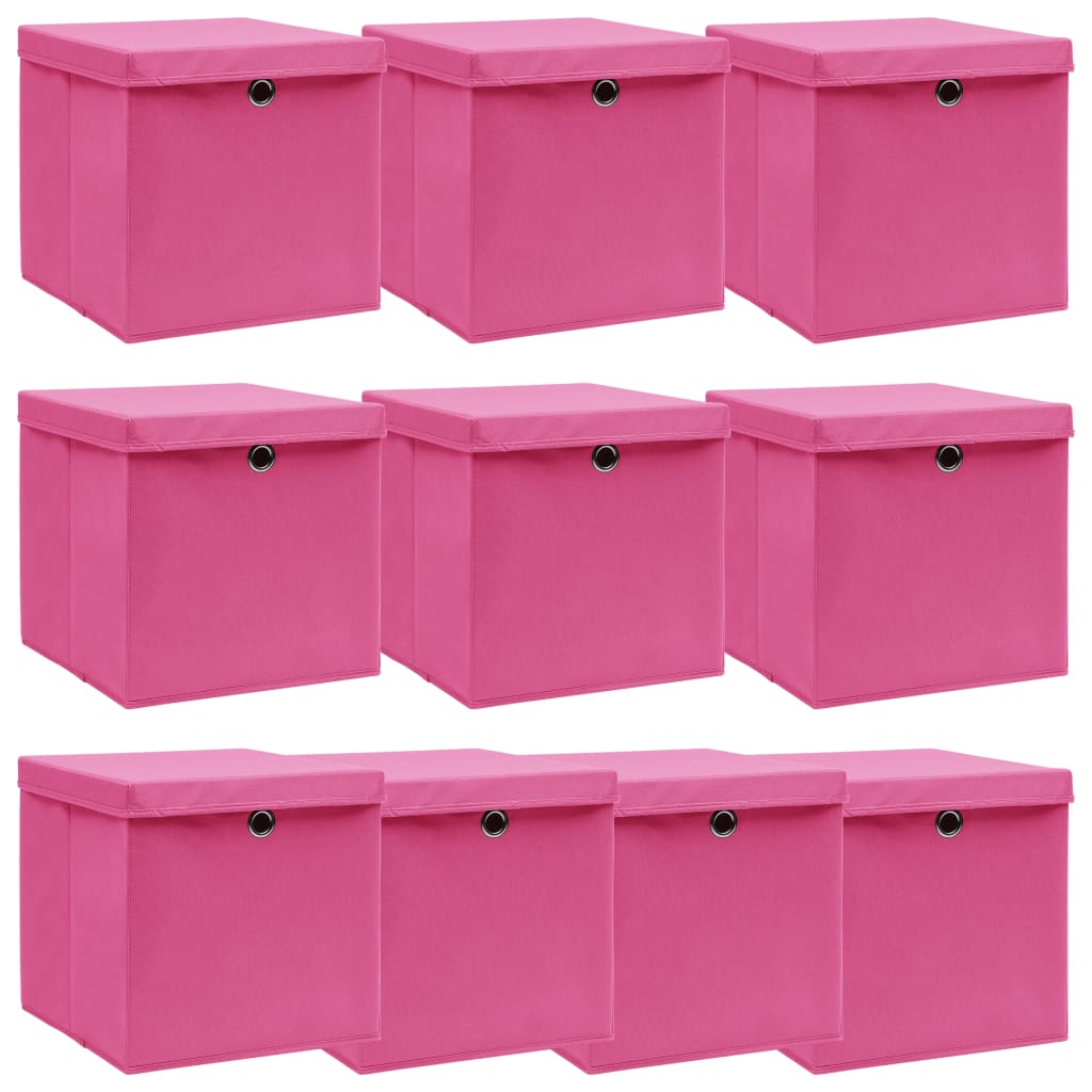 Opbergboxen met deksel 10 st 32x32x32 cm stof roze is nu te koop bij PeponiXL, paradijselijk wonen!