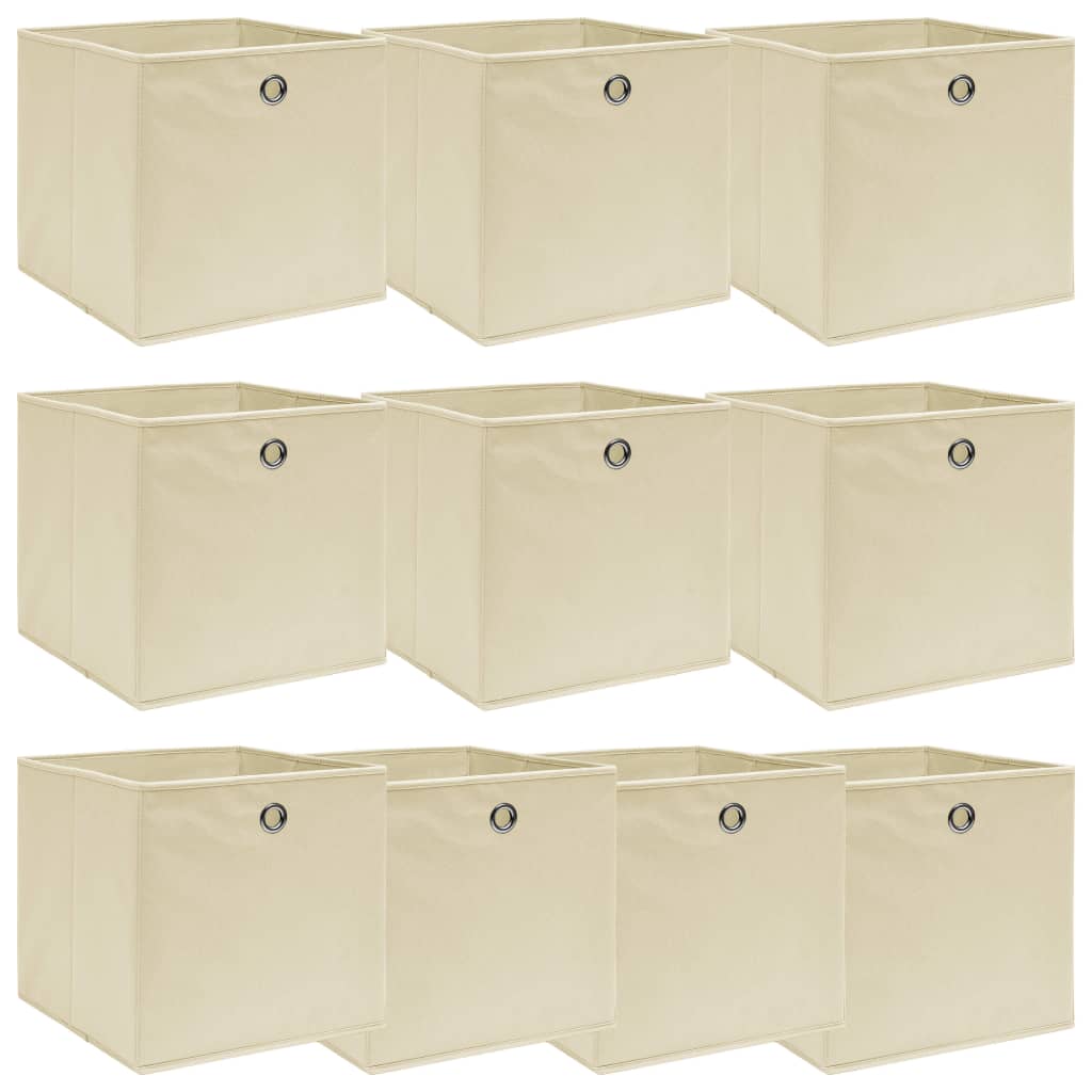 Opbergboxen 10 st 32x32x32 cm stof crèmekleurig is nu te koop bij PeponiXL, paradijselijk wonen!