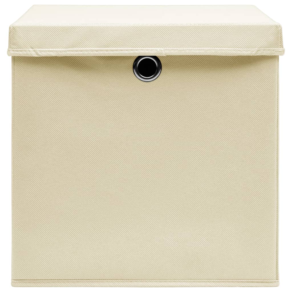 Opbergboxen met deksel 10 st 32x32x32 cm stof crèmekleurig is nu te koop bij PeponiXL, paradijselijk wonen!