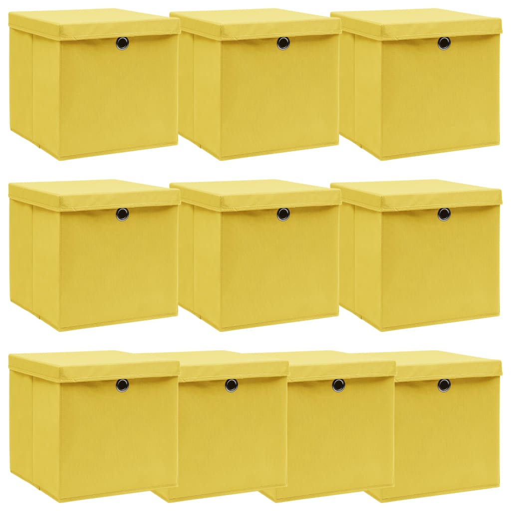 Opbergboxen met deksel 10 st 32x32x32 cm stof geel is nu te koop bij PeponiXL, paradijselijk wonen!