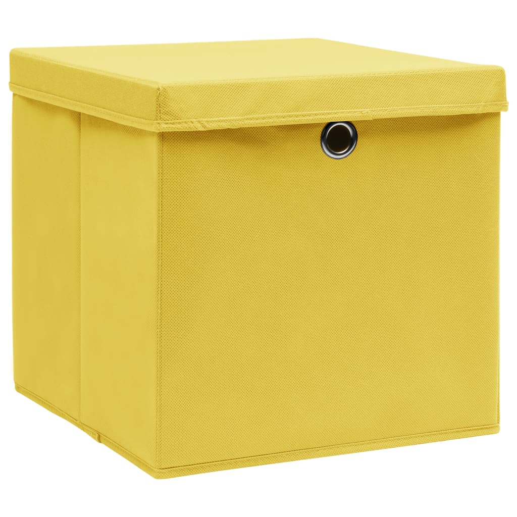 Opbergboxen met deksel 10 st 32x32x32 cm stof geel is nu te koop bij PeponiXL, paradijselijk wonen!