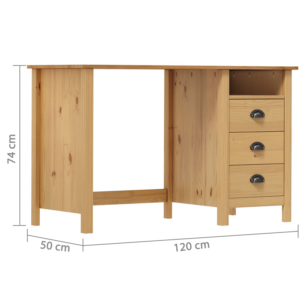 Bureau Hill 3 lades 120x50x74 cm massief grenenhout is nu te koop bij PeponiXL, paradijselijk wonen!
