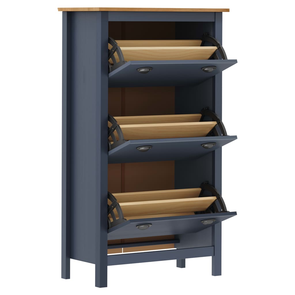 Schoenenkast Hill 72x35x124 cm massief grenenhout grijs is nu te koop bij PeponiXL, paradijselijk wonen!