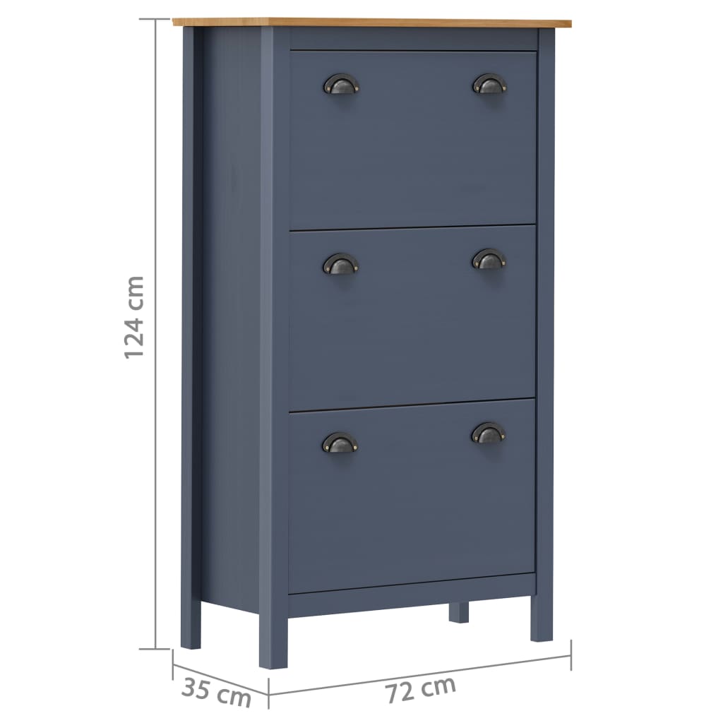 Schoenenkast Hill 72x35x124 cm massief grenenhout grijs is nu te koop bij PeponiXL, paradijselijk wonen!