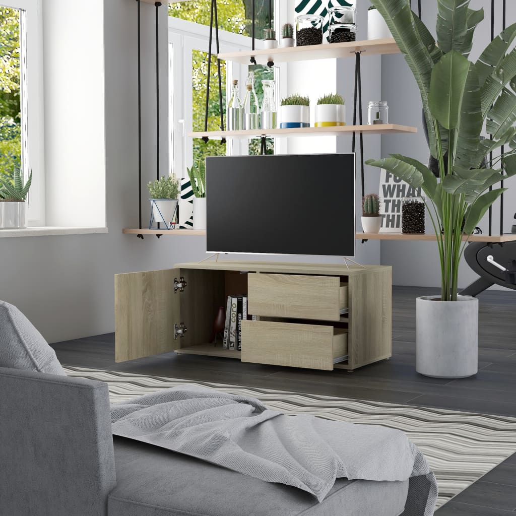 Tv-meubel 80x34x36 cm bewerkt hout sonoma eikenkleurig is nu te koop bij PeponiXL, paradijselijk wonen!
