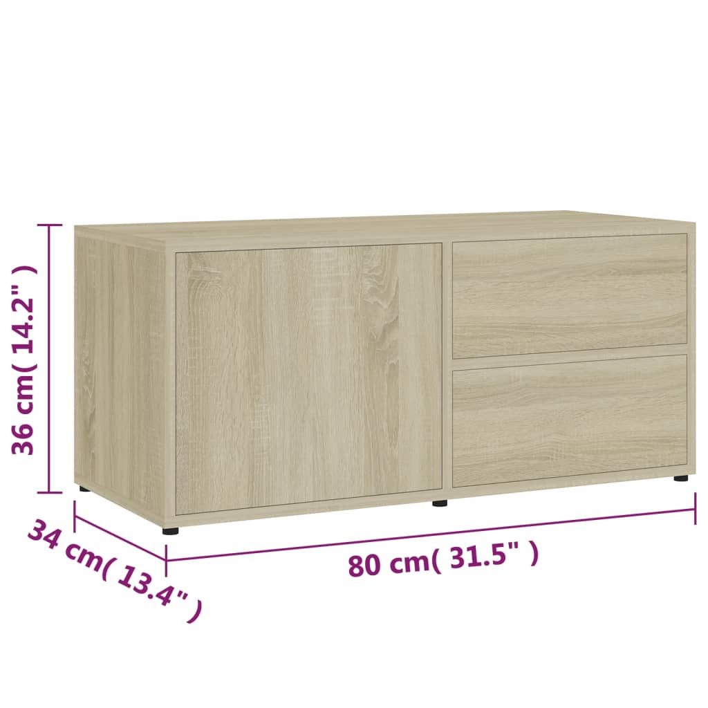 Tv-meubel 80x34x36 cm bewerkt hout sonoma eikenkleurig is nu te koop bij PeponiXL, paradijselijk wonen!
