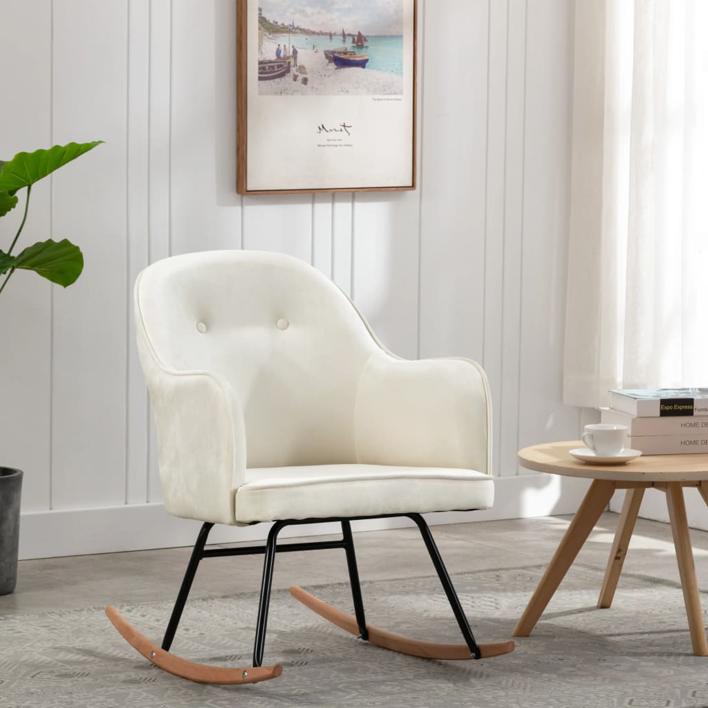Schommelstoel fluweel crèmewit is nu te koop bij PeponiXL, paradijselijk wonen!