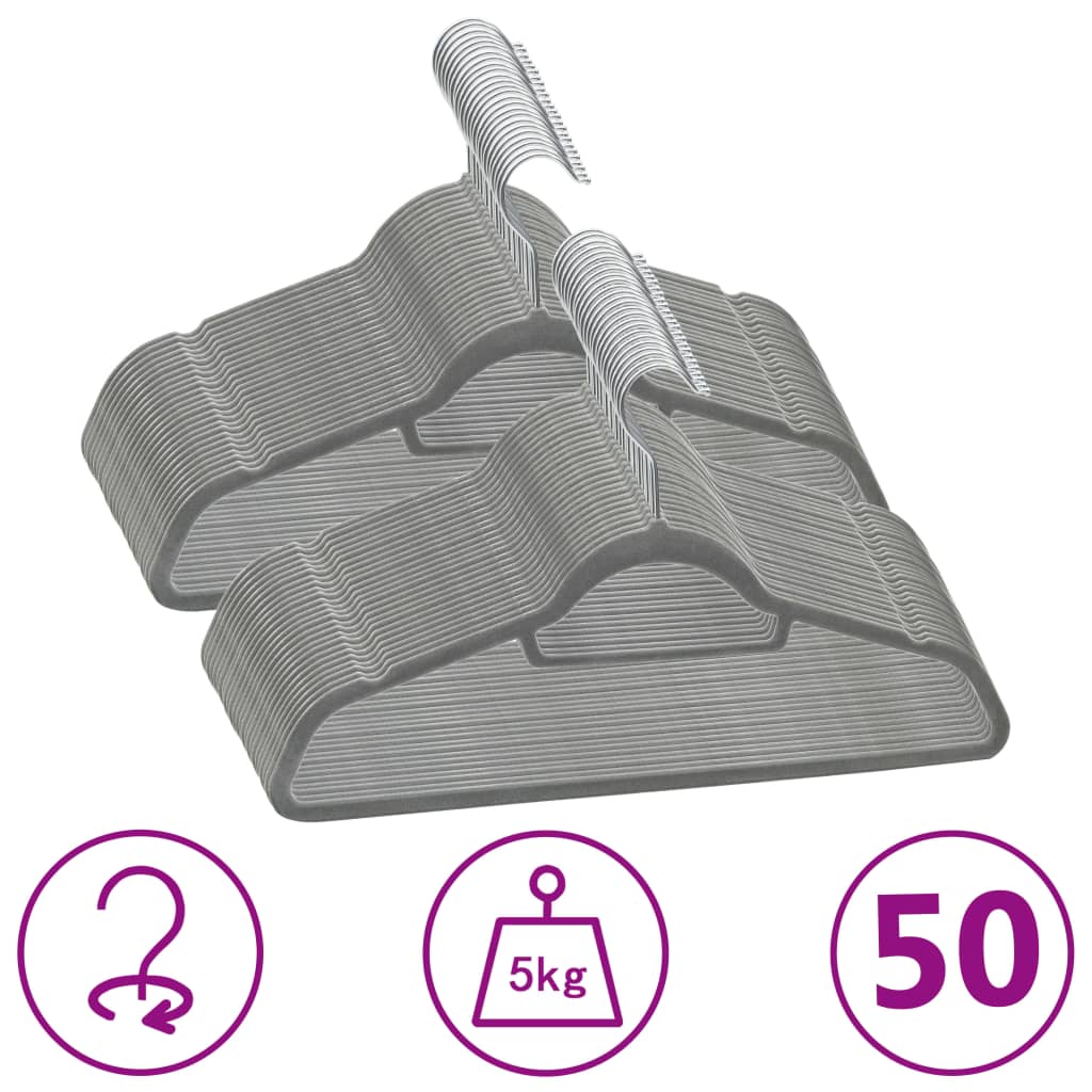 50-delige Kledinghangerset anti-slip fluweel grijs is nu te koop bij PeponiXL, paradijselijk wonen!