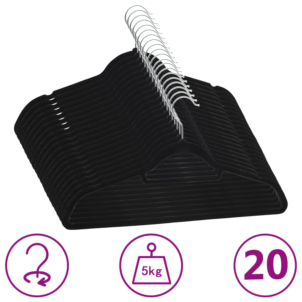 20-delige Kledinghangerset anti-slip fluweel zwart is nu te koop bij PeponiXL, paradijselijk wonen!
