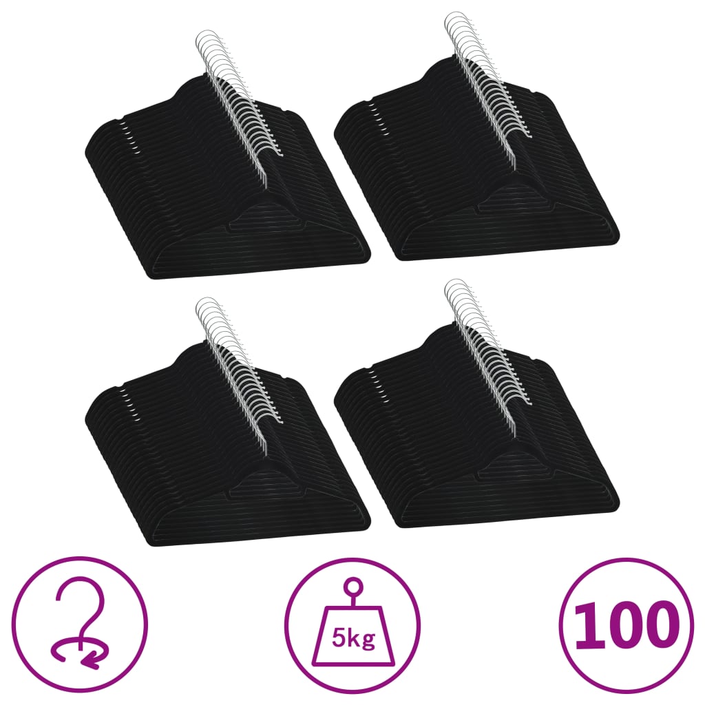 100-delige Kledinghangerset anti-slip fluweel zwart is nu te koop bij PeponiXL, paradijselijk wonen!