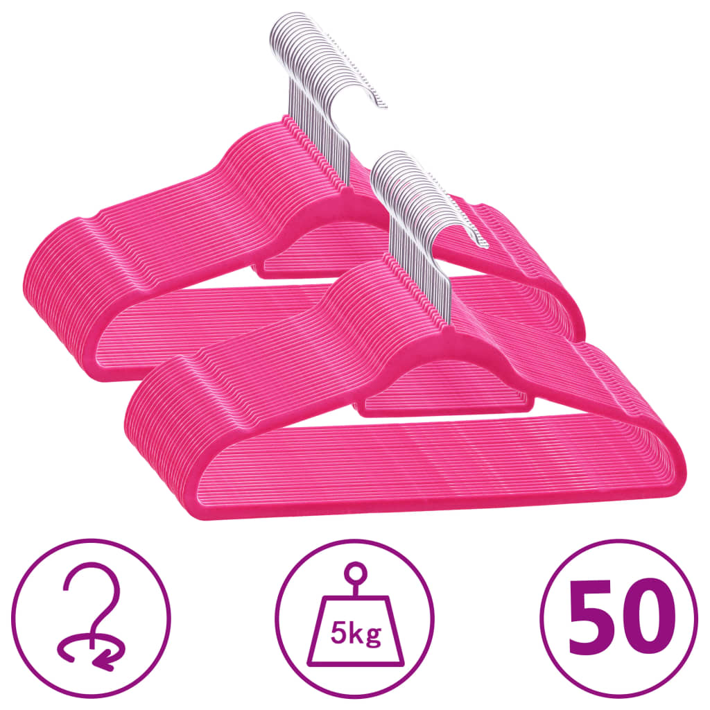 50-delige Kledinghangerset anti-slip fluweel roze is nu te koop bij PeponiXL, paradijselijk wonen!