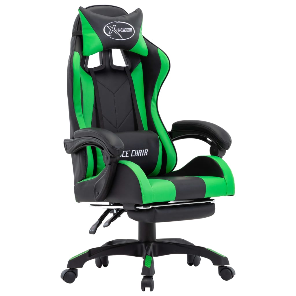 Racestoel met voetensteun kunstleer groen en zwart is nu te koop bij PeponiXL, paradijselijk wonen!