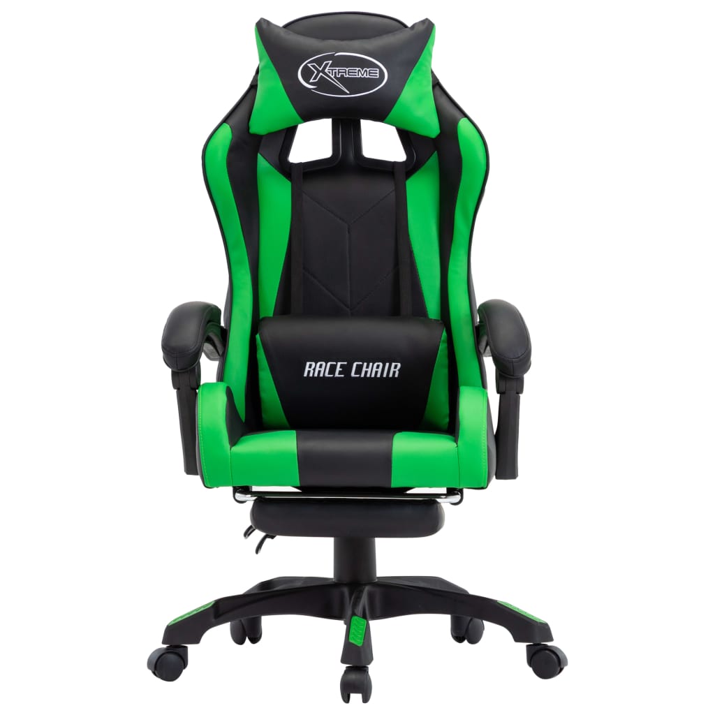 Racestoel met voetensteun kunstleer groen en zwart is nu te koop bij PeponiXL, paradijselijk wonen!