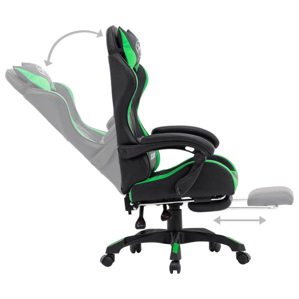 Racestoel met voetensteun kunstleer groen en zwart is nu te koop bij PeponiXL, paradijselijk wonen!