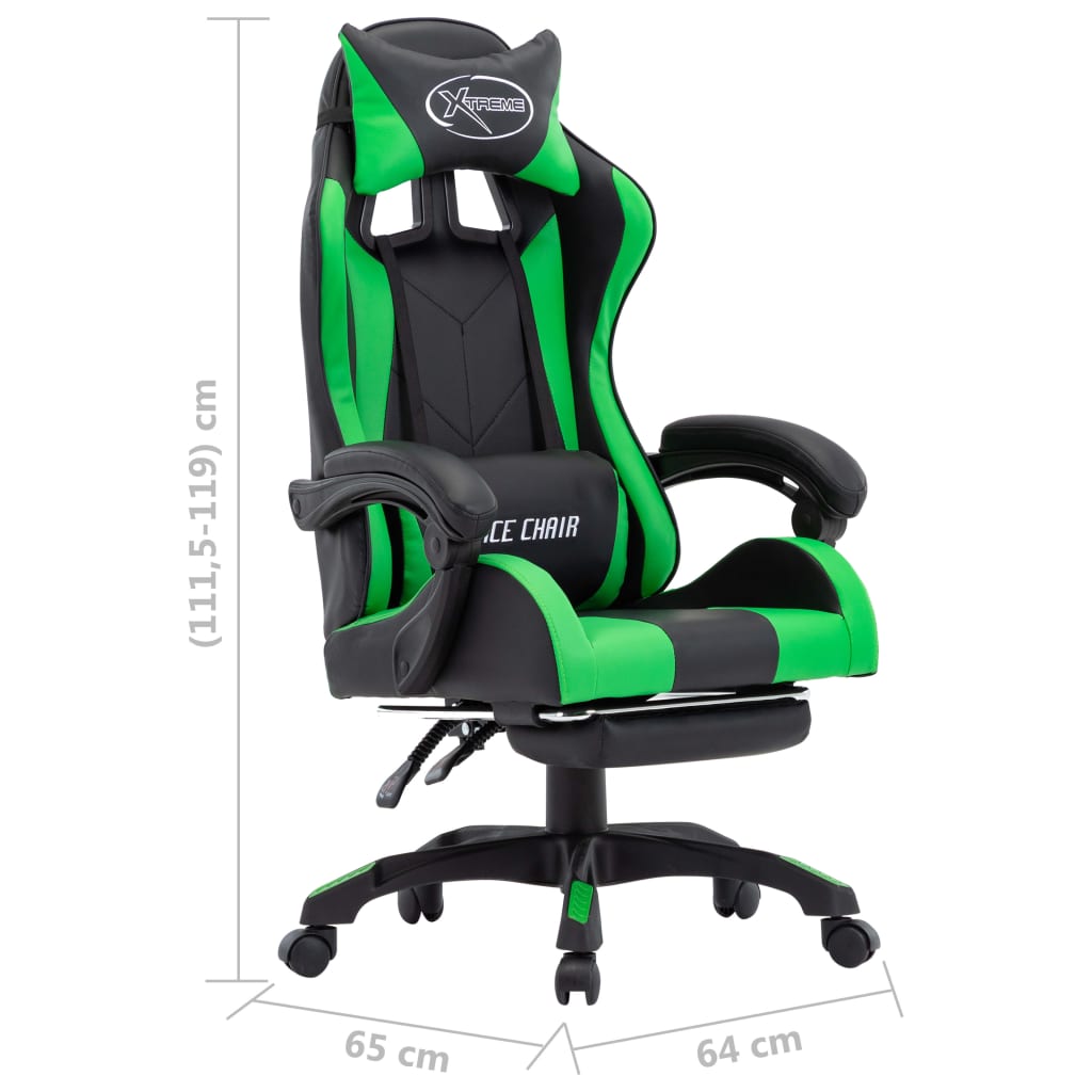 Racestoel met voetensteun kunstleer groen en zwart is nu te koop bij PeponiXL, paradijselijk wonen!