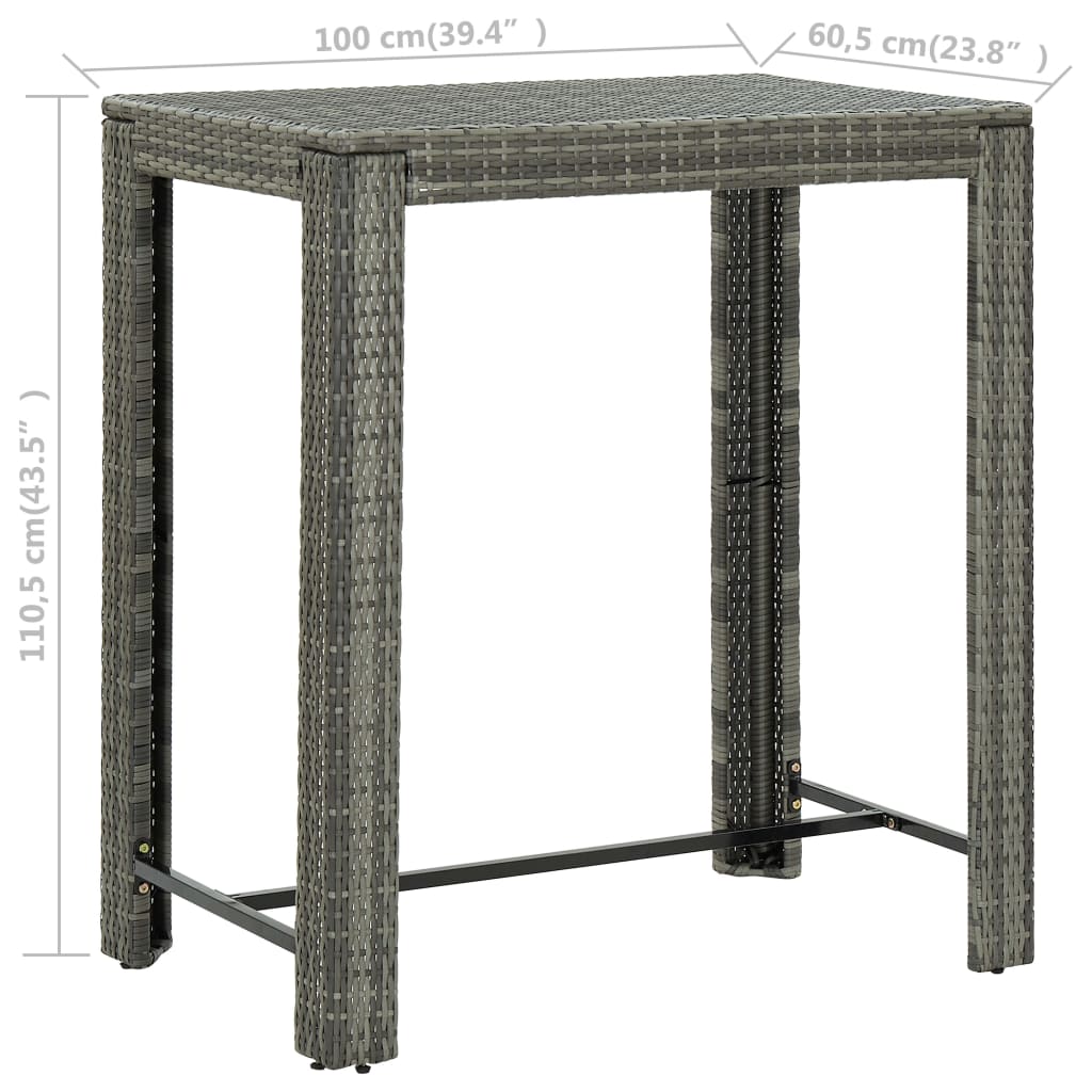 Tuinbartafel 100x60,5x110,5 cm poly rattan grijs is nu te koop bij PeponiXL, paradijselijk wonen!