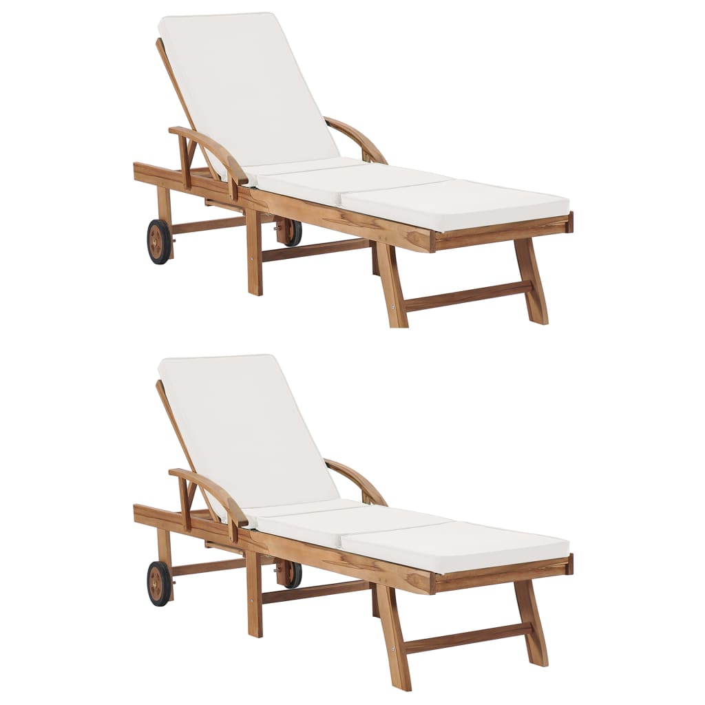 Ligbedden met kussens 2 st massief teakhout crème is nu te koop bij PeponiXL, paradijselijk wonen!