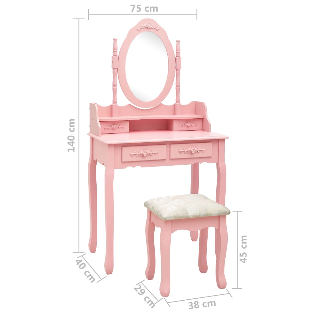 Kaptafelset met kruk 75x69x140 cm paulowniahout roze is nu te koop bij PeponiXL, paradijselijk wonen!