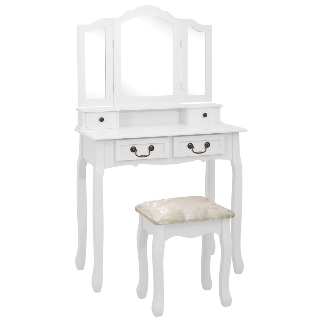 Kaptafelset met kruk 80x69x141 cm paulowniahout wit is nu te koop bij PeponiXL, paradijselijk wonen!
