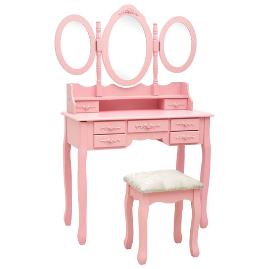 Kaptafel met kruk en drievoudige spiegel roze is nu te koop bij PeponiXL, paradijselijk wonen!