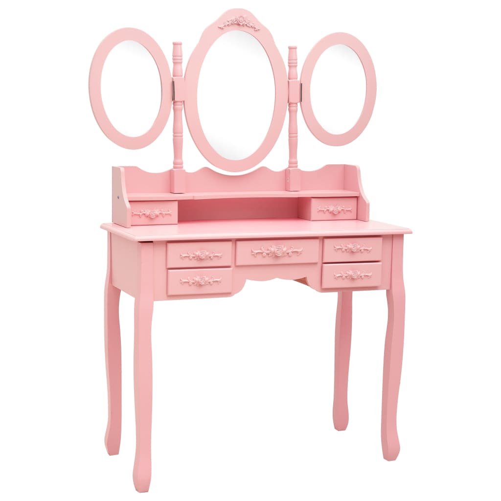 Kaptafel met kruk en drievoudige spiegel roze is nu te koop bij PeponiXL, paradijselijk wonen!