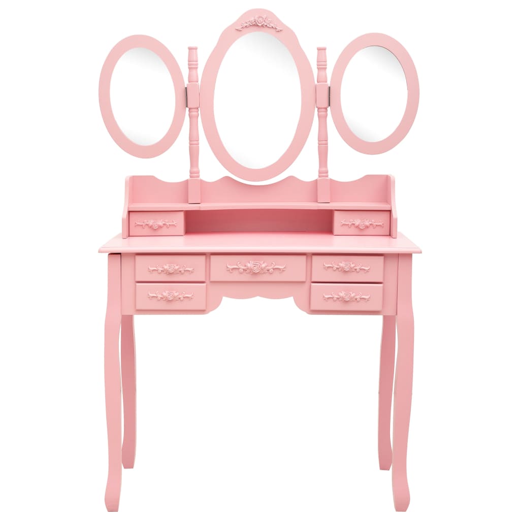 Kaptafel met kruk en drievoudige spiegel roze is nu te koop bij PeponiXL, paradijselijk wonen!
