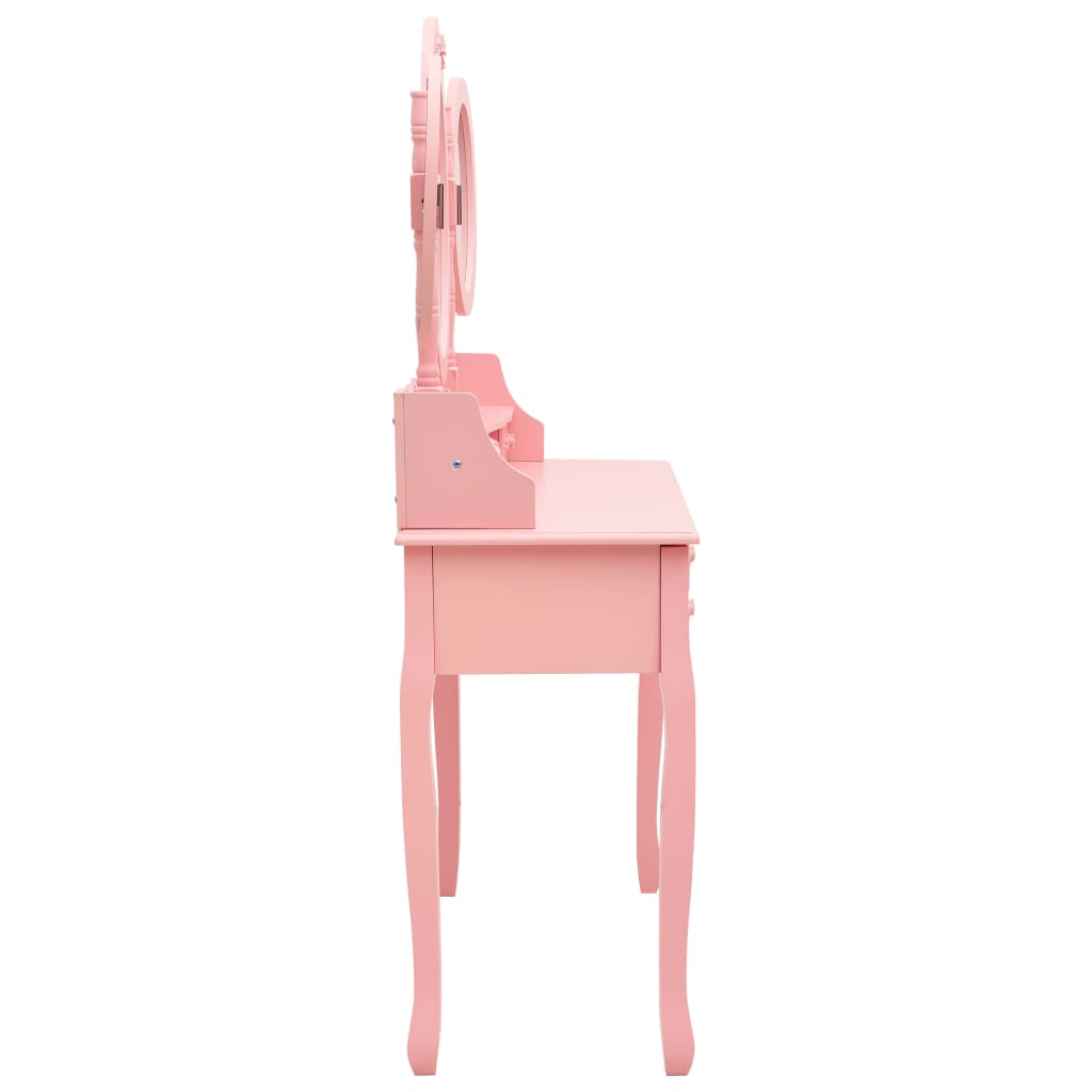Kaptafel met kruk en drievoudige spiegel roze is nu te koop bij PeponiXL, paradijselijk wonen!