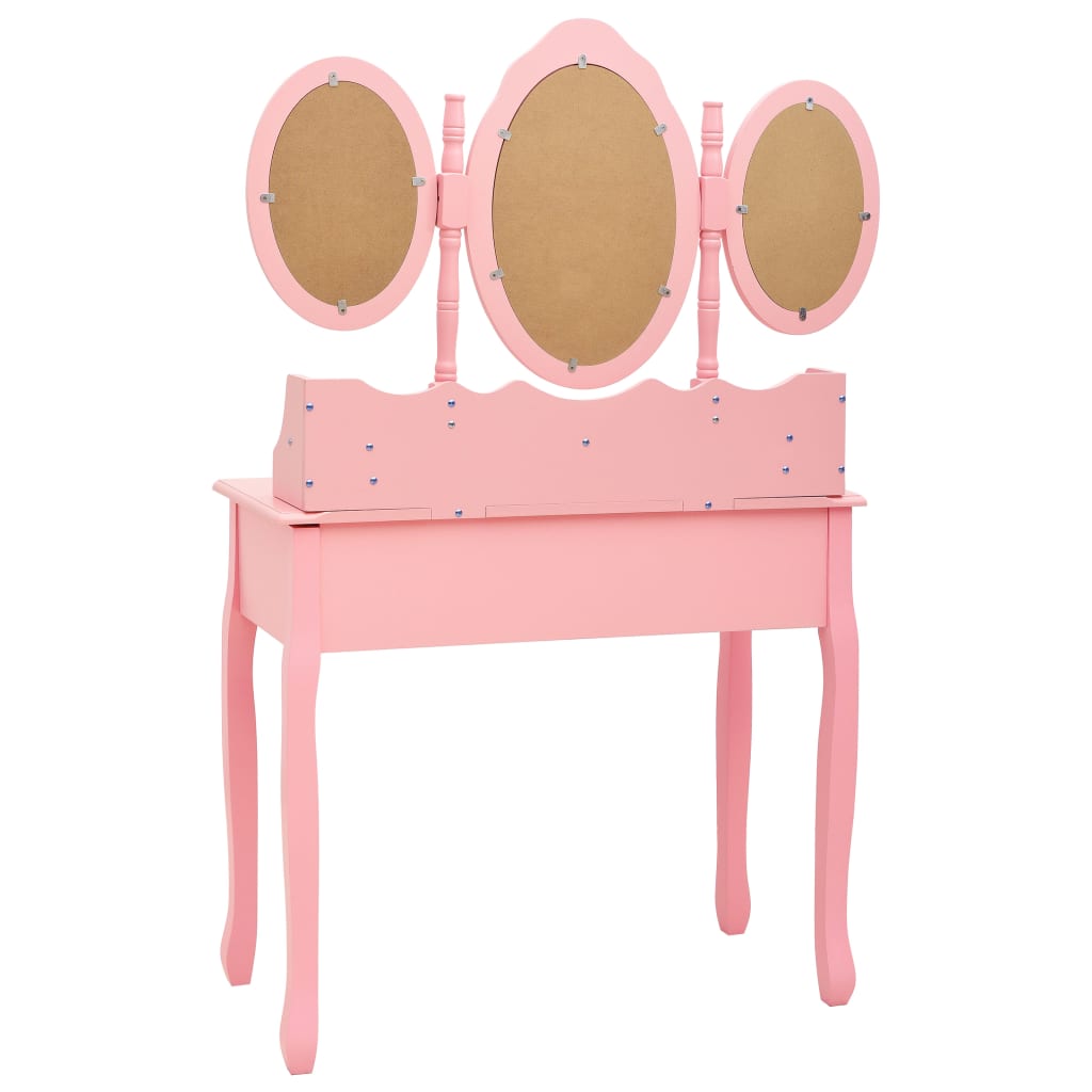 Kaptafel met kruk en drievoudige spiegel roze is nu te koop bij PeponiXL, paradijselijk wonen!
