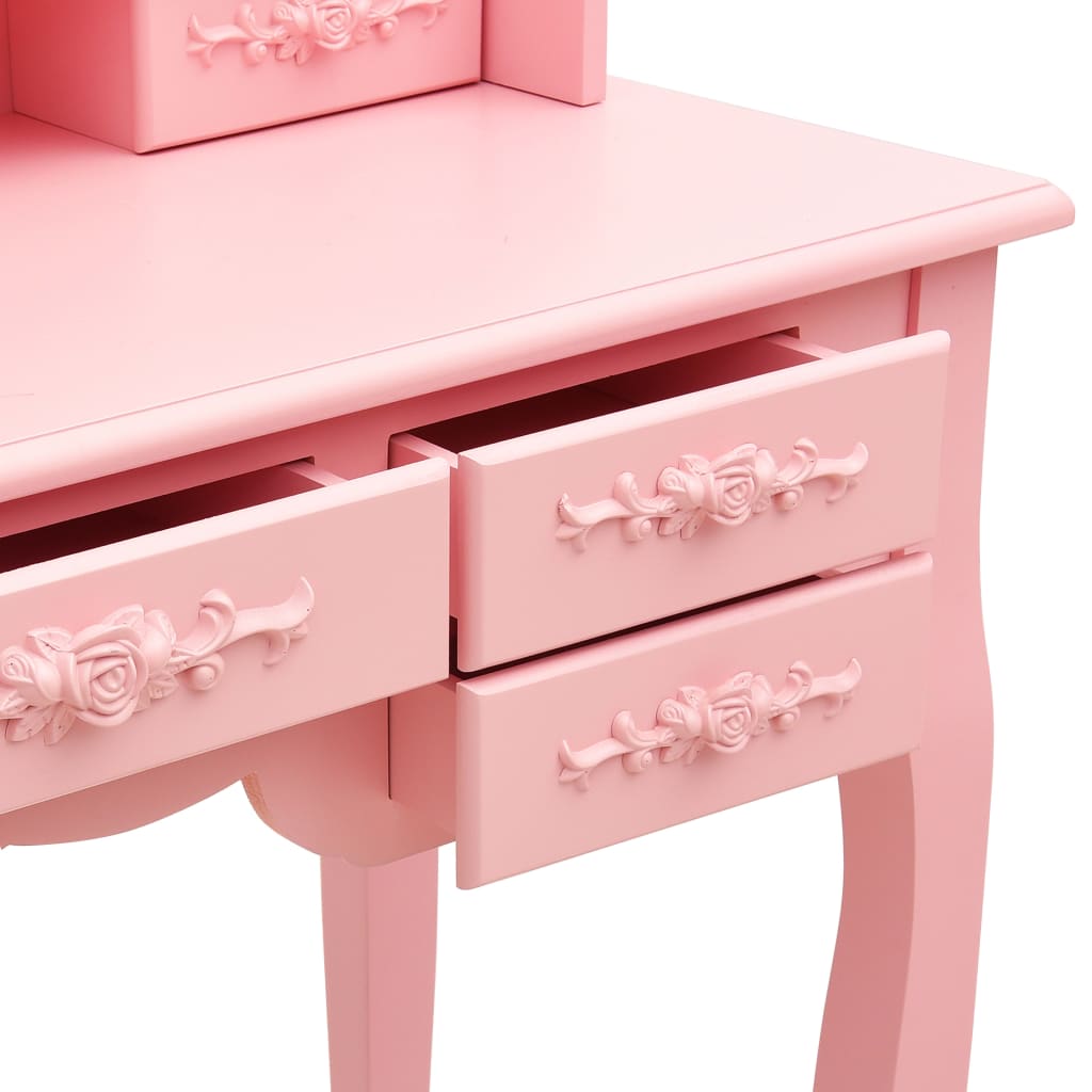 Kaptafel met kruk en drievoudige spiegel roze is nu te koop bij PeponiXL, paradijselijk wonen!