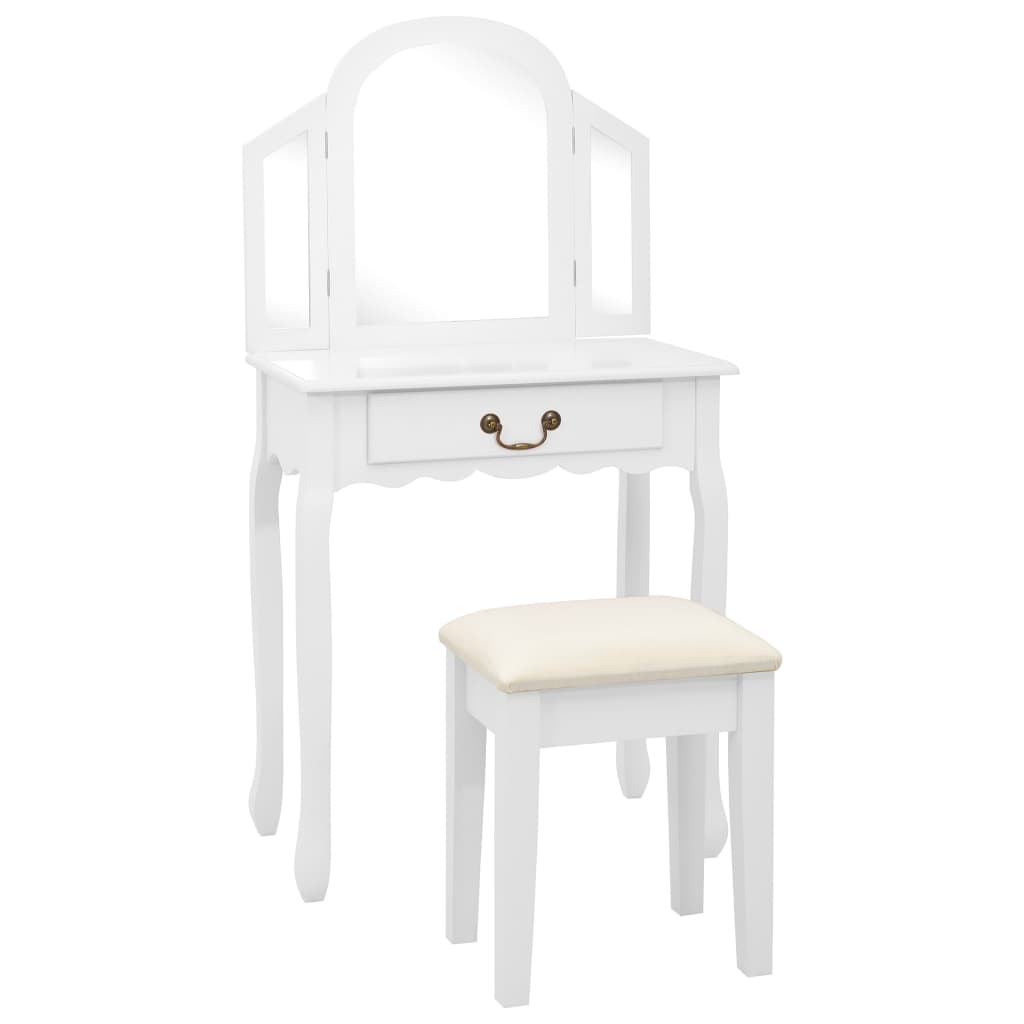 Kaptafel met kruk 65x36x128 cm paulowniahout MDF wit is nu te koop bij PeponiXL, paradijselijk wonen!