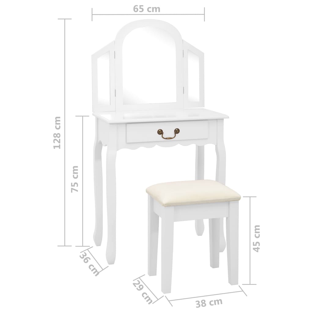 Kaptafel met kruk 65x36x128 cm paulowniahout MDF wit is nu te koop bij PeponiXL, paradijselijk wonen!