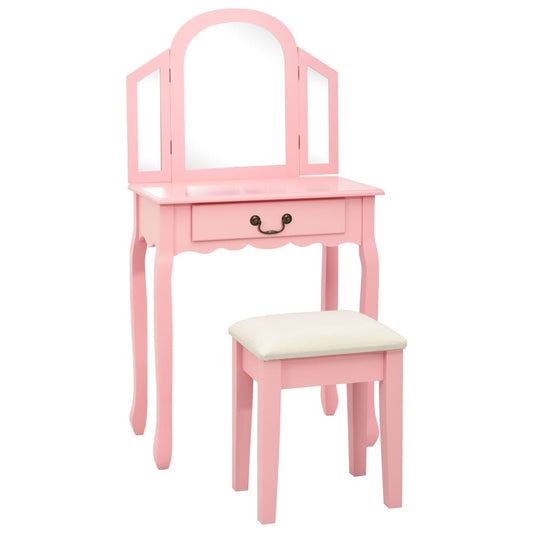 Kaptafel met kruk 65x36x128 cm paulowniahout MDF roze is nu te koop bij PeponiXL, paradijselijk wonen!