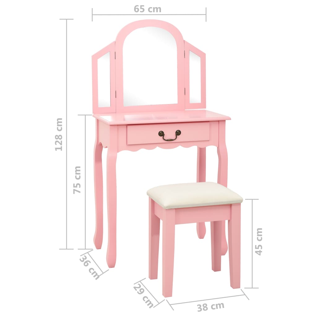 Kaptafel met kruk 65x36x128 cm paulowniahout MDF roze is nu te koop bij PeponiXL, paradijselijk wonen!