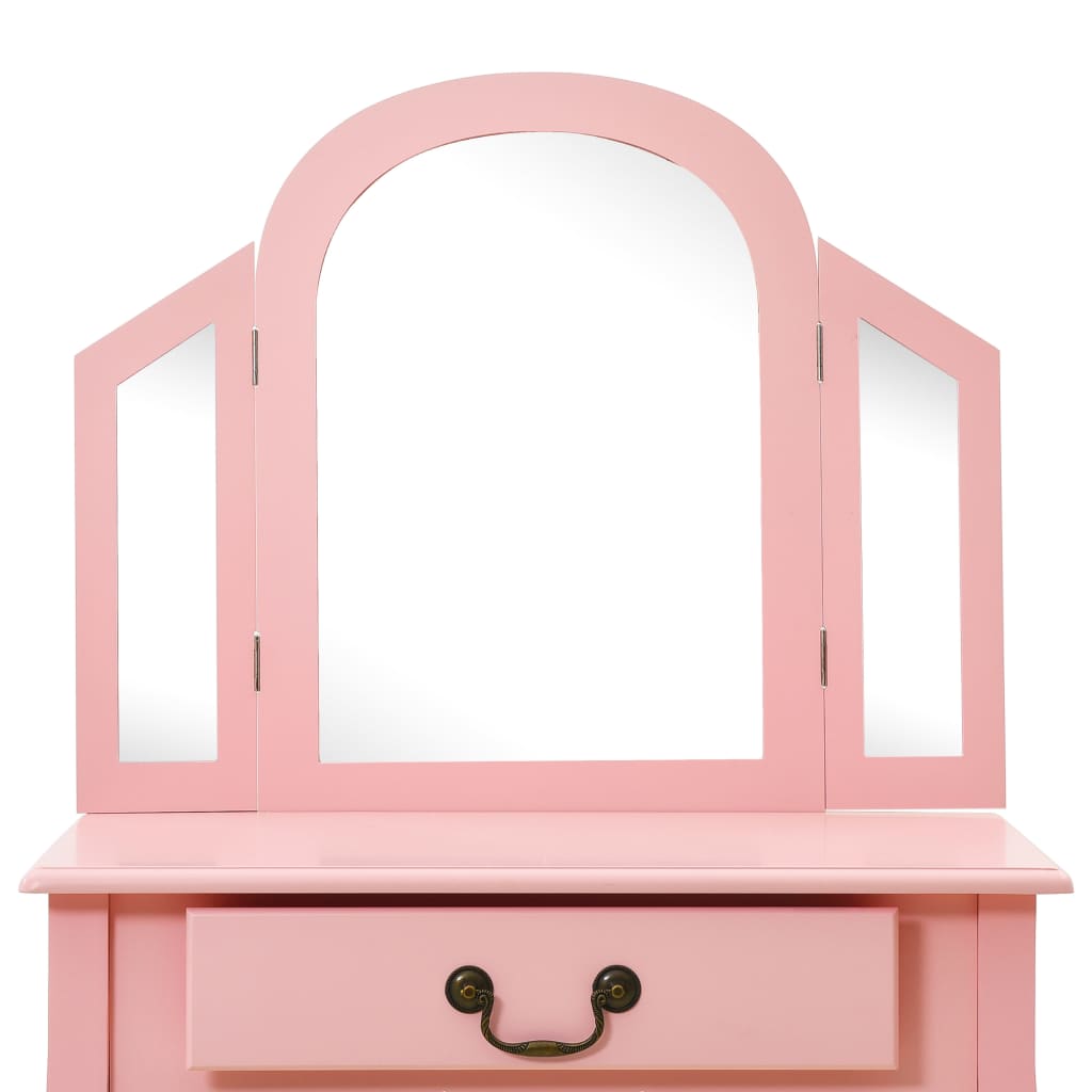 Kaptafel met kruk 65x36x128 cm paulowniahout MDF roze is nu te koop bij PeponiXL, paradijselijk wonen!